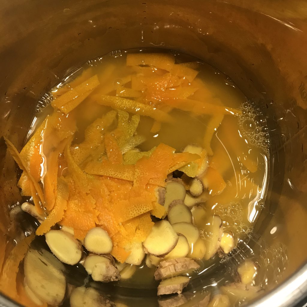 orange peel and ginger root for syrup and candy