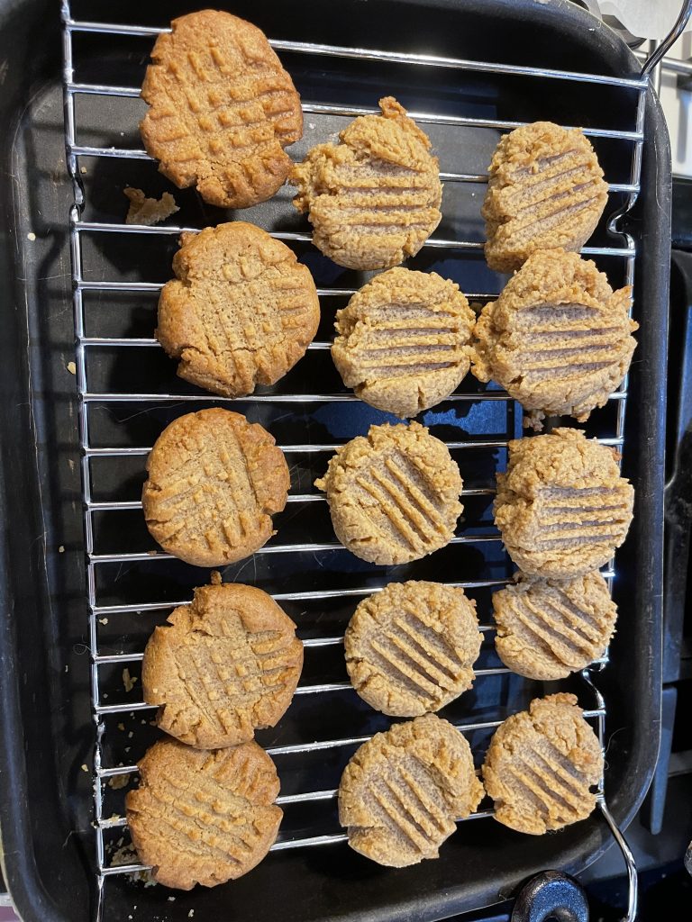 baked cookies - the row on the left was the second batch, overcooked